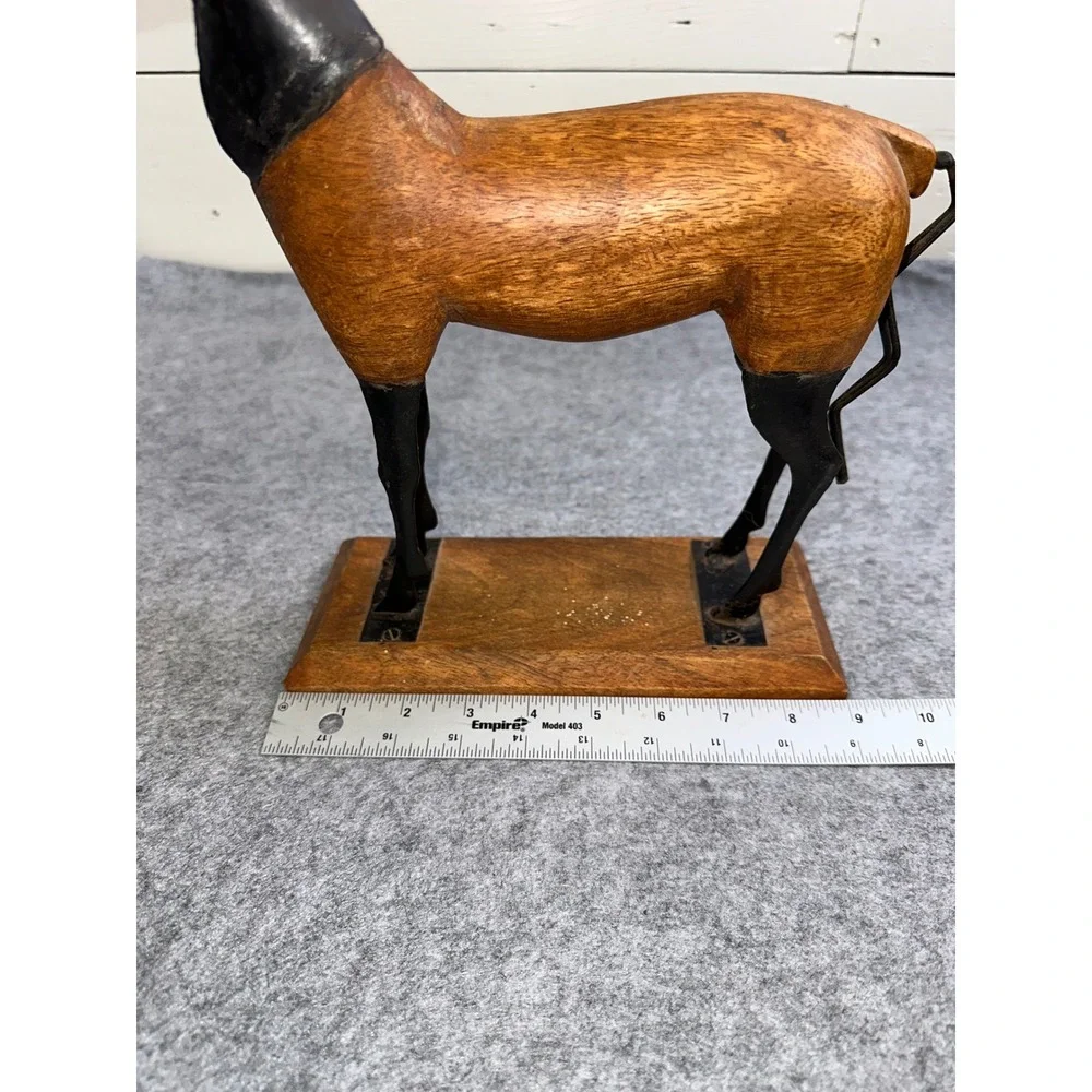 Vintage Hand Carved Wooden Horse Sculpture Two Tone Equine Figurine on Base